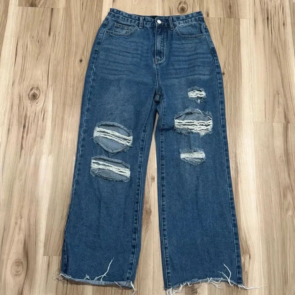 Cider Wide Leg Distressed Raw Hem Jeans Women’s Medium